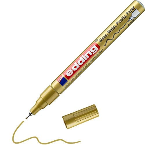 Image of edding 780 gloss paint marker - gold - pack of 1 paint marker - extra-fine round nib 0.8 mm - paint pen for glass, pebbles, wood, plastic, paper - waterproof, high coverage