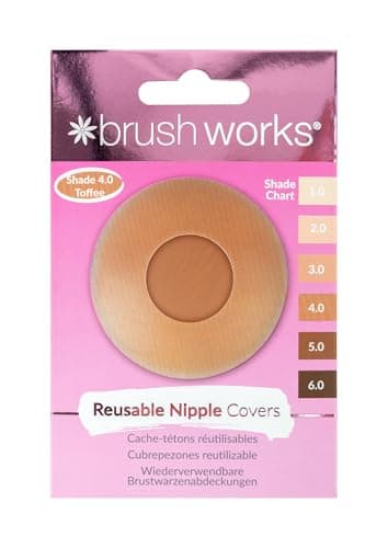 Image of Brushworks Reusable Silicone Nipple Covers (Shade 4.0 - Toffee) - Adhesive Pasties for Invisible Coverage Under T Shirts, Crop Tops & Backless Dresses, Vegan & Cruelty Free Beige