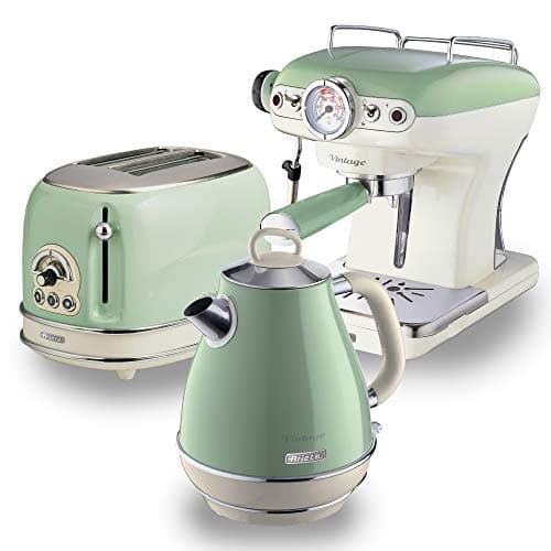 Image of Ariete ARPK5 Retro Style Jug Kettle, 2 Slice Toaster and Espresso Machine Set, Vintage Design, Green