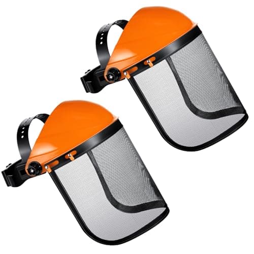 Image of Hestya 2 Pcs Safety Face Shield Adjustable Safety Helmet with Visor Chainsaw Helmet Strimmer Face Guard Face Protection Shield Forestry Hat for Gardening Logging Lawn (Orange)