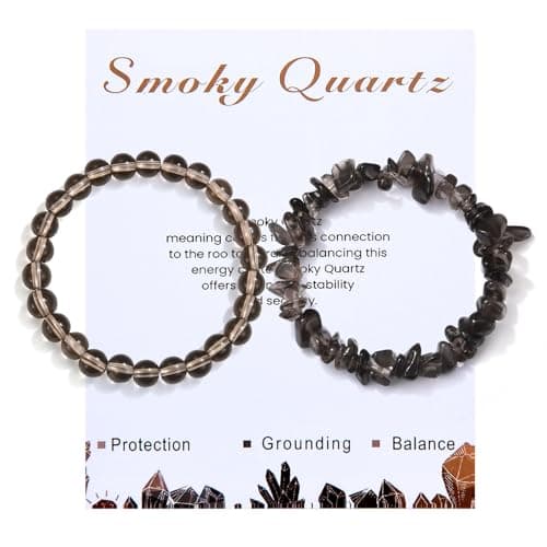 Image of CERSLIMO 2Pcs Smoky Quartz Bracelet for Women Girls - Natural Bead Stone Crystal Healing Stretch Link Bracelets, Gemstone Anxiety Jewelry Birthday Christmas