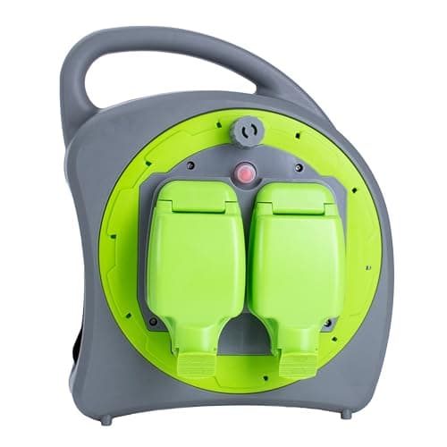 Image of STATUS 2 Socket Cable Reel, 20m, Green, Heavy Duty Outdoor Extension Lead, 13 Amp, Thermal Cut Out, Waterproof, IP54 Rated, Ideal for Garden, Workshop, DIY Use (S20M2G13AIP54CR2)