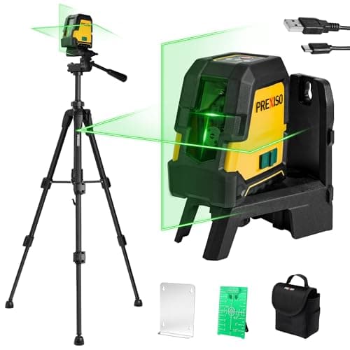 Image of PREXISO Laser Level with Tripod, 30 m Rechargeable Self Leveling Cross Line Green, Horizontal and Vertical Line Laser with Magnetic Holder, Level Tool for Construction, Floor Tiles