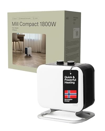Image of Mill Compact Portable Fan Heater 1800W, PTC Ceramic Heater for 5-30m2, MEC Electric Heaters for Home, Quiet Electric Radiators Free Standing, Rapid Heat White Plug In Radiator Designed in Norway
