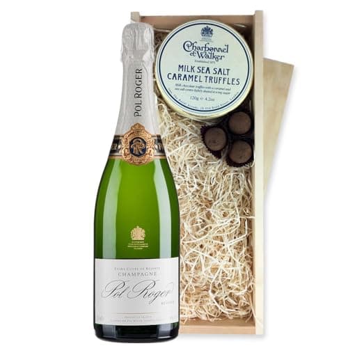 Image of Pol Roger Brut Reserve Champagne And Milk Sea Salt Charbonnel Chocolates Box 75cl 12.5% abv