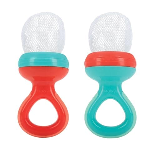 Image of Nuby Nibbler Fresh Food Feeder - Toddler Weaning | Detachable Net for Easy Cleaning | Easy Hold Handle | Hygienic Cover | Suitable from 6 Months (Pack of 2)