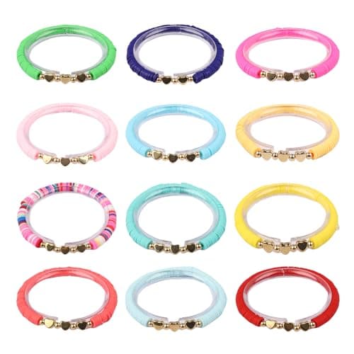 Image of 12 Pcs Friendship Bracelets Set Colorful Adjustable Beaded Bracelets with Heart Evil Eye Letter Charms Stretchable Summer Jewelry for Girls Teens Friends Perfect for Beach Parties Birthdays BFF Gifts