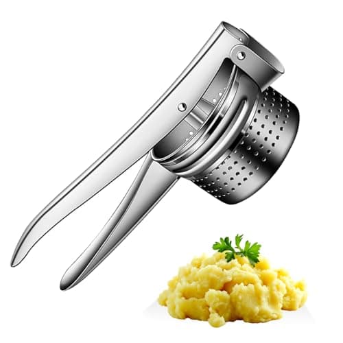 Image of AEX Potato Ricer Heavy Duty Stainless Steel Potato Puree Masher Lemon Juicer Kitchen Cooking Mashers for Fluffy Mashed Potatoes Dishwasher Safe Silver