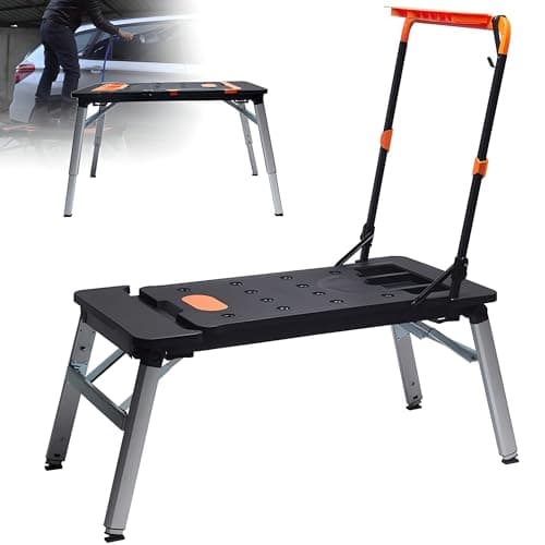 Image of Folding Portable Workbench with Adjustable Height and Storage Boxes