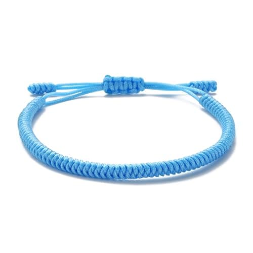 Image of LUCKY BUDDHIST Tibetan Buddhist Bracelet for Men & Women – Adjustable Braided Cord Bracelet with Wooden Buddha Keyring