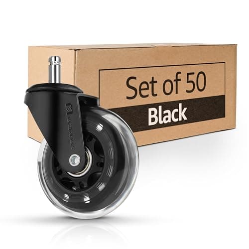 Image of Mastery Mart Office Chair Wheels Replacement- 11x22mm Rubber Office Chair Castors, Smooth & Silent on Hardwood & Carpet, Heavy Duty and Floor Protecting (Not for 1KEA Chairs, Set of 50, Black)