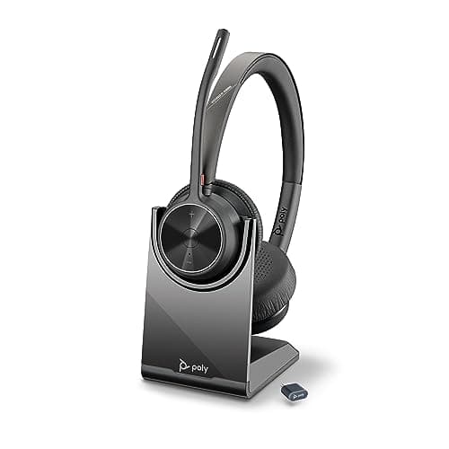 Image of Poly Voyager 4320 UC Wireless Headset & Charge Stand -Noise-Canceling Boom Mic - Connect PC/Mac/Mobile via Bluetooth - Works w/Teams, Zoom, & More