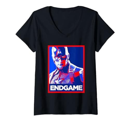 Image of Womens Avengers Endgame Captain America Poster V-Neck T-Shirt