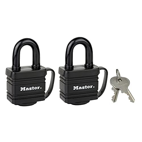 Image of Master Lock 7804EURT Pack of 2 Laminated Padlocks with Key and Thermoplastic Cover, Black, 7,8 x 4 x 2,9 cm
