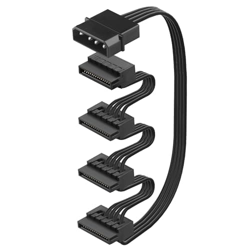 Image of ELFJMZP Molex to 4x SATA Power Splitter Cable 52cm 18AWG Tinned Copper - for PC/NAS/Server HDD/SSD Expansion