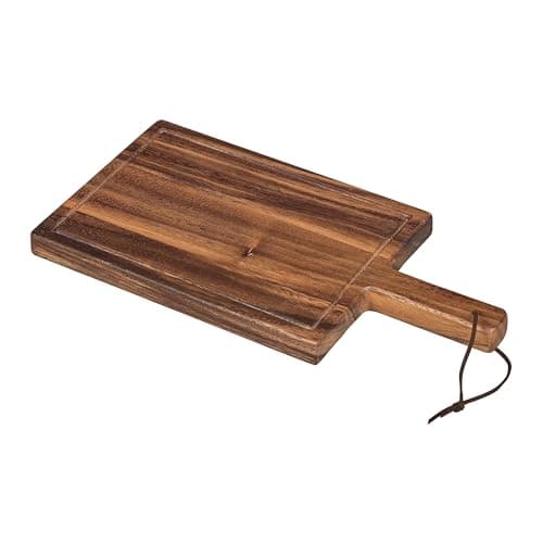 Image of Tala Small Chunky Handled Board with Groove and Leather Tie, Lacquered Acacia Wood Board Ideal for Serving, Display and Chopping All Foods and Perfect for Serving Steak and Chips, Measures 35x18x2cm