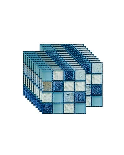 Image of FBBULES 20PCS Mosaic Style Decorative Tile Stickers, Self Adhesive Wallpaper Waterproof Peel and Stick on Wall Tiles for Kitchen Bathroom Transformation, Blue (10x10 cm/4x4 inch)