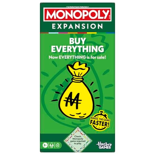 Image of Monopoly Buy Everything EXPANSION | Add More Fun to Classic Monopoly Game and Play Faster | Ages 8+ | 2-6 Players | 40 Mins. | Family Board Games