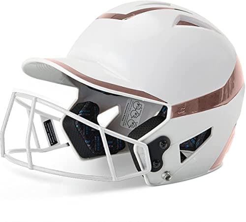 Image of Champro Rise Pro Girls Softball Batting Helmet with Face Guard - Girls Softball Helmets - Bio Fresh/DRI-Gear Moisture Wicking Pad Liner - White/Rose Gold, Senior