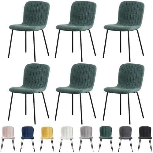 Image of mcc direct Set of 6 Soft Fabric Dining Chairs with Upholstered Seat and Metal Legs for Dining Room, Living Room and Kitchen Room - New Bella (Green)