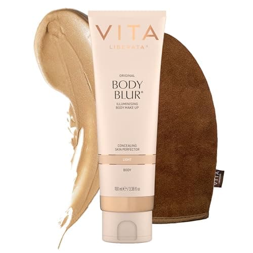 Image of VITA LIBERATA Body Blur Light 100ml & Mitt Bundle, Leg & Body Makeup, Skin Perfector, Wash Off Instant Tan, Streak Free Application Blending Brush, Water resistant, Disguise Imperfections