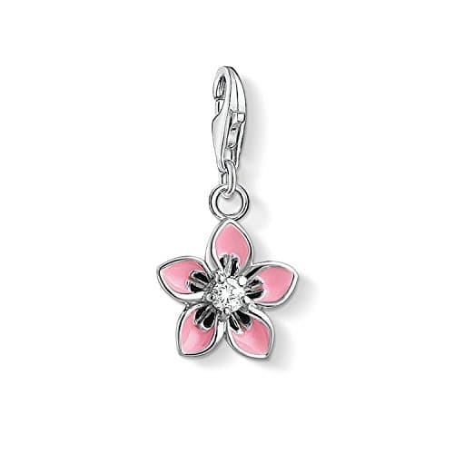 Image of Thomas Sabo Women Charm Pendant Pink Flower Charm Club 925 Sterling Silver 1354-041-9