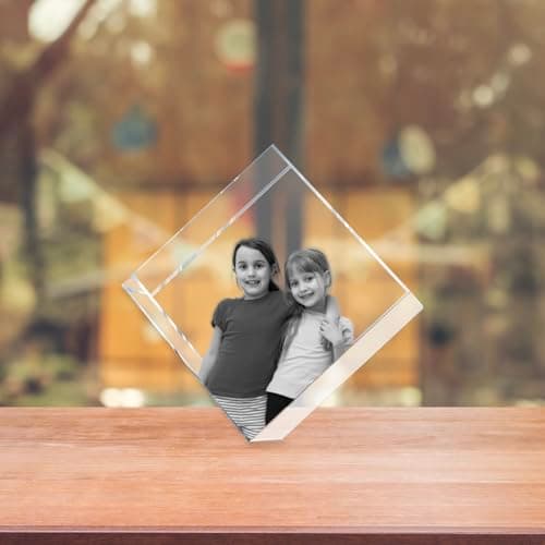 Image of Giftic 3d crystal photo, personalized Gifts for her him dad mom, Customized Memorial Anniversary Couples Gifts, 3D Laser Etched Picture, Engraved Diamond Crystal (Small: 6x6x6cm)