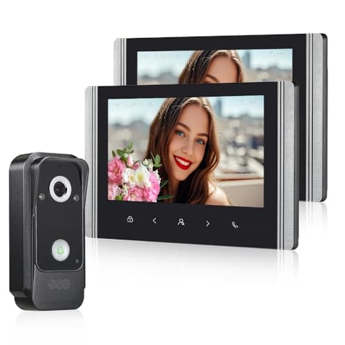 Image of QttyElok Home Video Door Phone Intercom System 1080P HD Video Camera Doorbell IR Night Vision with 2 Indoor Monitors 7'' Wired Color Screens, Support 2-Way Audio, Recording, Unlocking