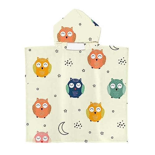 Image of Treer Kids Hooded Towel Poncho, Children's Animal Cartoon Print Light Weight Microfiber Changing Robe hooded Boys Girls Hooded Towelling Poncho Surf Wetsuit Changing (27.6x35.4 in,Owl)