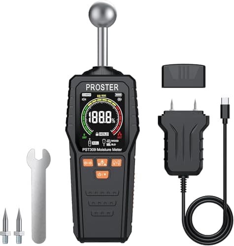 Image of Proster 2-in-1 Pin & Pinless Moisture Meters for Walls - Rechargeable Damp Meter with 3-Colour Bar Graph LCD Display Customizable Alarms Wood Moisture Meter for Building Materials Concrete Plaster