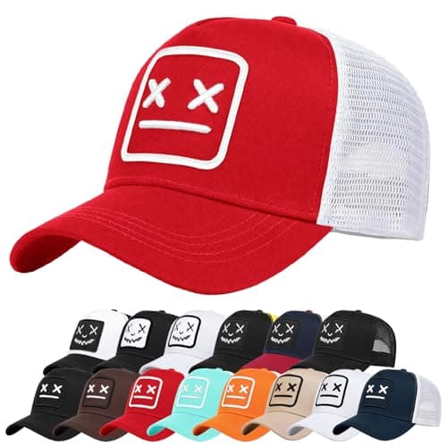 Image of Enwokran Baseball Cap Mens Quirky Bizarre Embroidery Hats Unisex, Hip Hop Trucker Caps Adjustable Mesh Back UPF 50+ UV Protection Summer Sun Hat Sports Cap (Red)