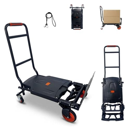 Image of MediHoist 2-in-1 Foldable Trolley on Wheels 200 kg Capacity, No Assembly Needed, Converts from Vertical Sack Truck to Flat Platform Trolley – Ideal for Moving, Gardening & Warehouse Use, Orange