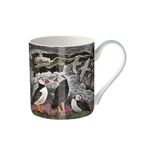 Image of Museums & Galleries Fine Bone China Mug - Stylish 'Fair Isle Puffins' Design by Angela Harding - Premium Quality Tea and Coffee Mug for The Home and Kitchen