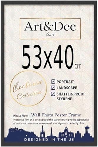 Image of Art & Dec Zone® Sleek Black MDF Picture Frame 53x40 cm Horizontal Durable MDF Poster Frame with Clear Acrylic Protection – Wall Display for Photos, Artwork & Prints