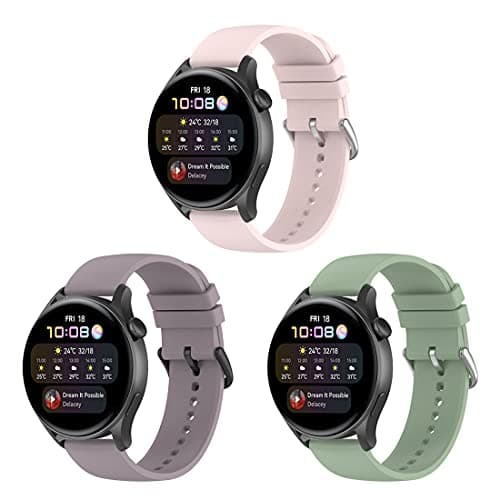 Image of BexidoIera Watch Strap Compatible with Huawei GT 2 42mm/GT 3 42mm/Huawei 2/Honor SE/Honor Magic 42mm, 20mm Soft Silicone Sport Quick Release Replacement Band Wristband, Pack-Pink+Purple+Green