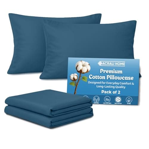 Image of Acrali Home Denim Blue Egyptian Cotton Pillow Cases 2 Pack, Standard Size 50x75 cm - 200 Thread Count - Hotel Quality Super Soft, Breathable Pillow Covers with Envelope Closure