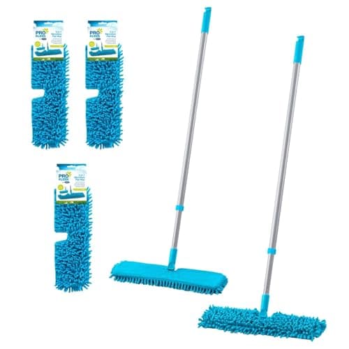 Image of HOMESHOPA Double Sided Microfibre Flat Mop with 3 Replacement Pads, 360°Rotatable Extendable Handle with Chenille/Microfibre Head, Wet Dry Floor Dust Mops for Cleaning Laminate Tile Hardwood Floors