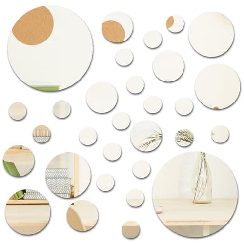 Image of 30Pcs Small Mirror Round Adhesive Circle Mirrors for Wall Decor 6" 3" 2" 1" Peel and Stick Acrylic Stick On Circular Mirrors Tiles for Wall Mirror Stickers for Bathroom Living Room Bedroom, 4 Sizes