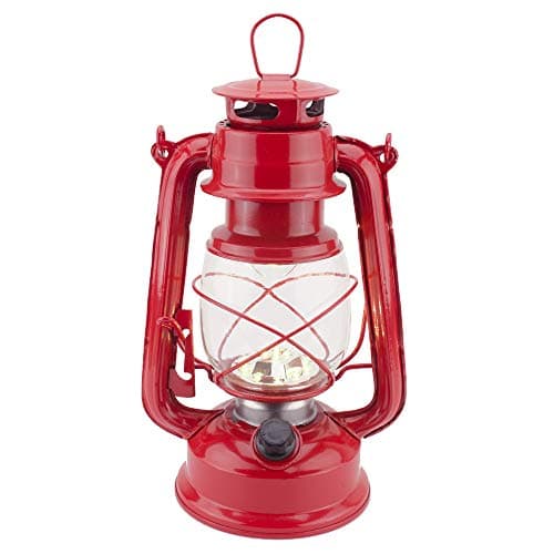 Image of LED Hurricane Lamps, Warm White Battery Operated Camping Hurricane Lantern, Antique Metal Hanging Storm Lantern with Dimmer Switch, 15 LEDs, 150 Lumen for Indoor or Outdoor Usage (Red)