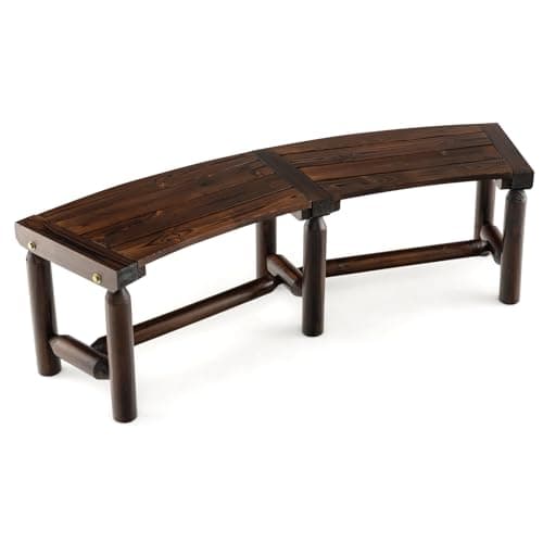 Image of COSTWAY 2-Seater Garden Bench, All-Weather Carbonized Wood Patio Loveseat with Slatted Seat, Outdoor Dining Bench Chair Leisure Porch Seating for Balcony Yard (139 x 36 x 41 cm, Curved Shape)