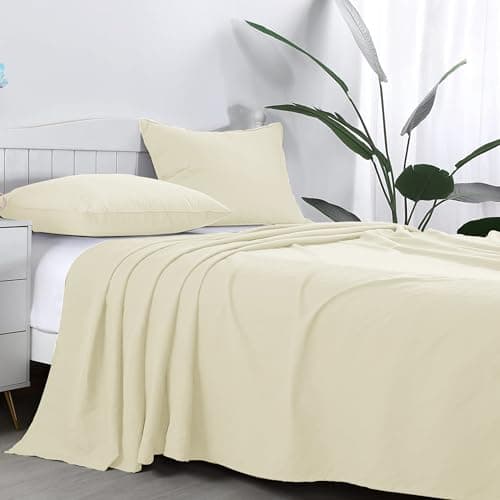 Image of AR Ware Single Flat Sheet 100% Egyptian Cotton 300 TC- Breathable and Fade Resistant - Non Iron Hotel Quality Flat Bed Sheets (180 x 255cm, Cream)