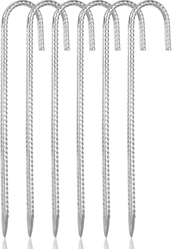 Image of bssmmai Heavy Duty Trampoline Tents Anchor Ground Pegs, Pack of 6 12 Inch Heavy Duty Tent Pegs, Galvanised Rust-Proof Ground Spike,Solid Steel Ground Anchor for Trampolines Camp Garden Shed Swings