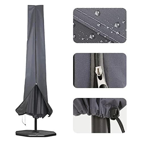 Image of RICHIE Garden Parasol Cover for Garden Umbrella Covers Fit 2.5 to 4m Diameter Parasols 190x25x50cm Waterproof 600D Oxford PVC Coating with Heavy-duty Zip and Adjustable Drawstring Cord at Bottom, Grey