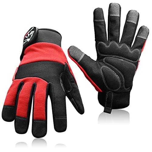 Image of Wolveskin Safety Work Gloves Men & Women - Utility Mechanic Working Gloves for Multi-Purpose, Synthetic Leather, Heavy Duty, Firm Grip, Touchscreen Capable, High Dexterity and Flexible (Red, X-Large)