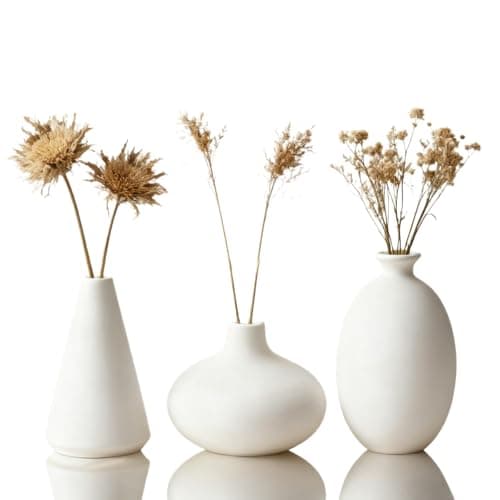 Image of Ceramic vase Set-3 Small Flower vases for Decor, Ceramic Bud Vase Set, Home Decorative Vase, for Wedding Centerpieces, Living Room and Bedroom Decor, Modern Boho Farmhouse Home Decor(White)