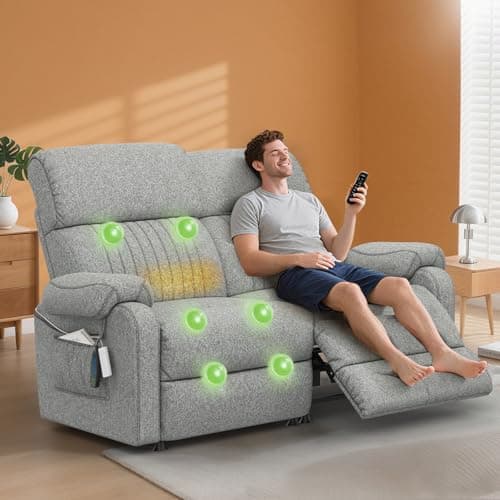 Image of SQUEBILIFE 2 Seater Recliner Sofa 145° Reclining Loveseat with Massage & Heat, Dual Side Pockets Recliner Armchair Reclining Chairs Love Seat Couches for Living Room, RV
