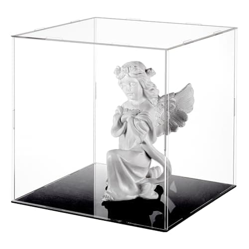 Image of FINGERINSPIRE Clear Acrylic Display Case with Black Base & Rubber Rings 26x26x25cm Cube Clear Self-Assembly Acrylic Box Dustproof Protection Showcase for Action Figures Collectibles Toys