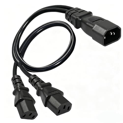 Image of C14 to 2x C13 Power Splitter Cable, IEC 60320 Y Splitter Extension Lead, 3x0.75mm² Heavy Duty Kettle Lead for PDU, UPS, Computer, Monitor & Server (100CM)