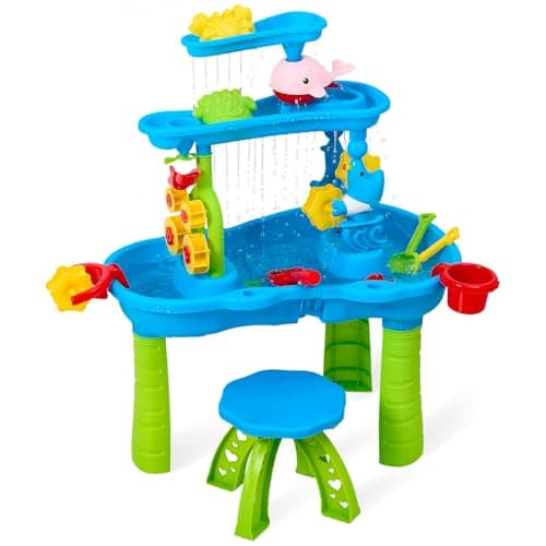 Image of Warmiehomy Water Table for Toddlers 3-5, 3 Tier Kids Summer Outdoor Beach Toy Table for Boys Girls, Water Sand Activity Sensory Tables for Outside Backyard Garden Playroom Activity centres