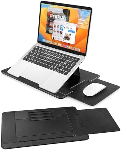 Image of AboveTEK Portable Laptop Tray with Retractable Right Mouse Pad, 3 Ergonomic Angles, PU Leather Non-Slip Heat Shield Laptop Lap Desk Board for Bed, Sofa, Travel, Fits up to 15.6 inch Notebook